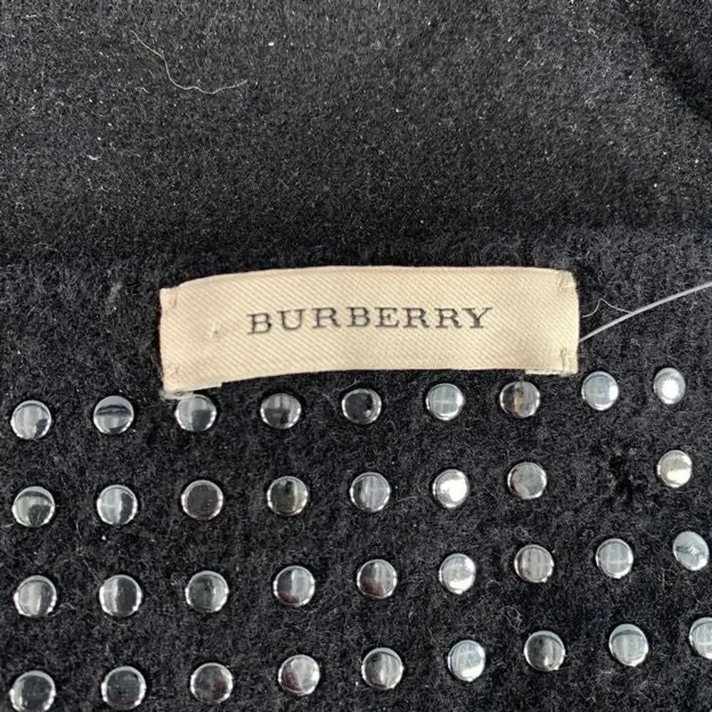 BURBERRY Black Gunmetal Studded Wool Blend Scarf